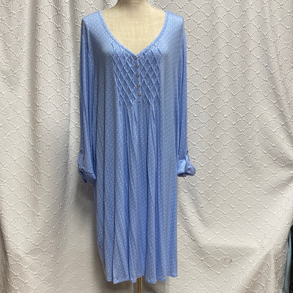 NWT Kim Rogers size 3X Blue Polka Dot‎ Top smocked stretch soft comfy casual